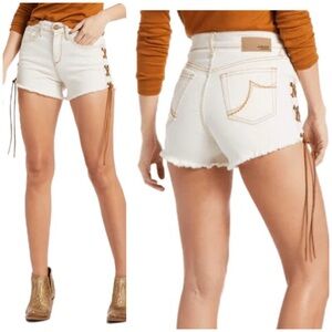 Ariat Women's Boyfriend Ecru Lace-Up Jean Shorts cowgirl cut offs 27 R high rise